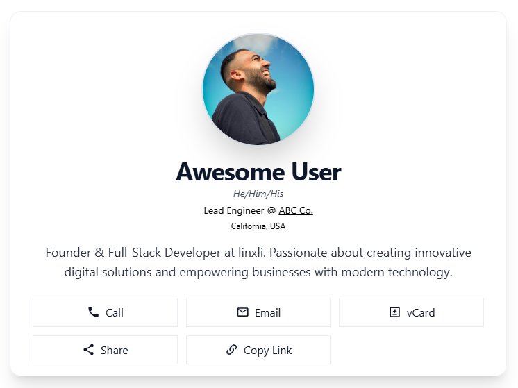 Modern Light profile theme on Linxli - clean, minimal digital business card